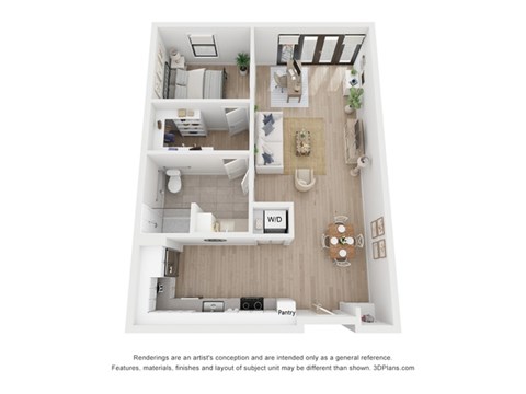 Floor plan for 1 bed, 1 bath, 824 sqft