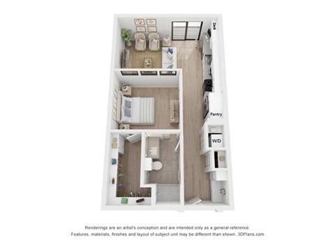 Floor plan for studio, 1 bath, 665 sqft