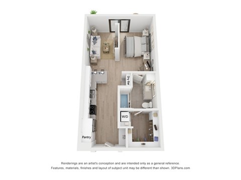 Floor plan for studio, 1 bath, 622 sqft
