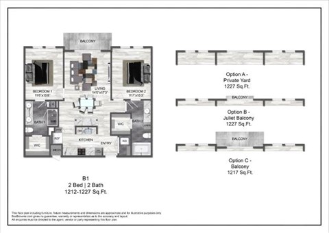 Floor plan for 2 beds, 2 baths, 1218 sqft