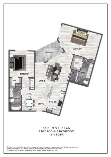 Floor plan for 2 beds, 2 baths, 1210 sqft