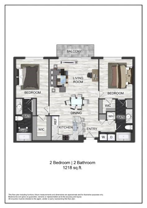 Floor plan for 2 beds, 2 baths, 1218 sqft