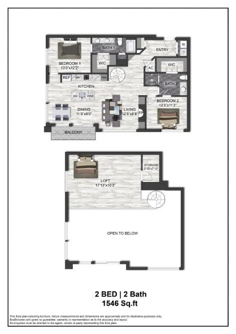 Floor plan for 2 beds, 2 baths, 1546 sqft