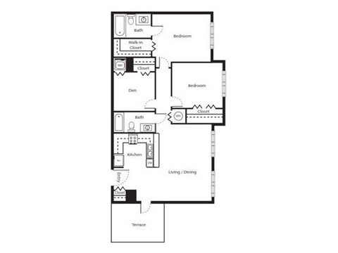 Floor plan for 2 beds, 2 baths, 1114 sqft