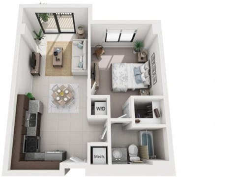 Floor plan for 1 bed, 1 bath, 710 sqft