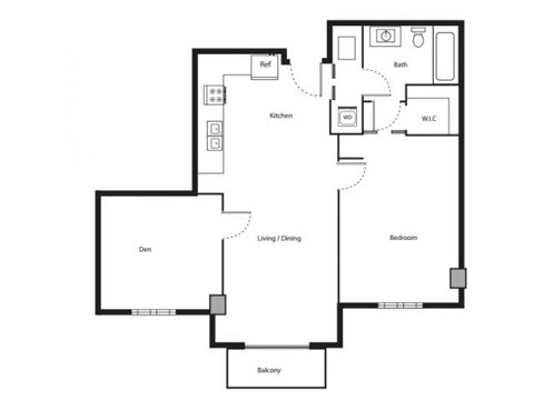 Floor plan for 1 bed, 1 bath, 825 sqft