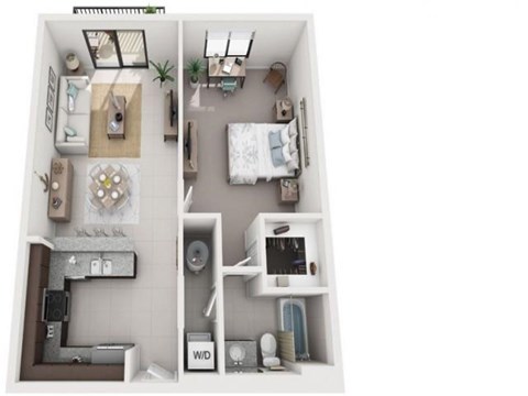 Floor plan for 1 bed, 1 bath, 710 sqft