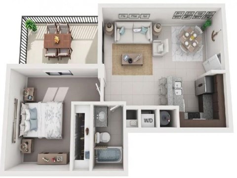 Floor plan for 1 bed, 1 bath, 832 sqft