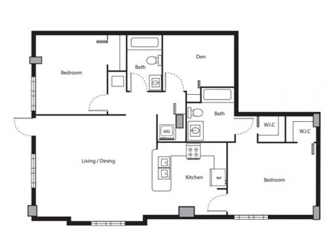 Floor plan for 2 beds, 2 baths, 1240 sqft