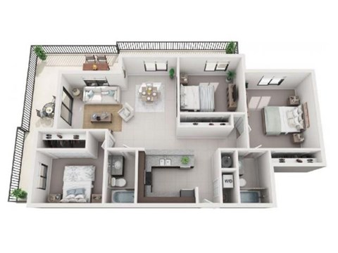 Floor plan for 3 beds, 2 baths, 1250 sqft