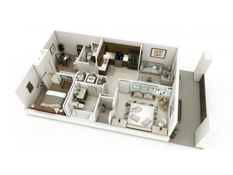 Floor plan for 1 bed, 1.5 baths, 943 sqft