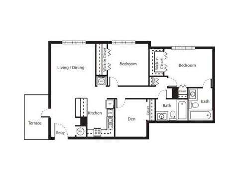 Floor plan for 2 beds, 2 baths, 1115 sqft