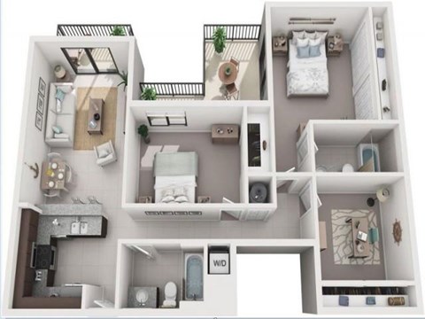 Floor plan for 2 beds, 2 baths, 1175 sqft