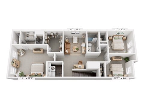Floor plan for 3 beds, 2.5 baths, 1684 sqft