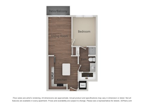 Floor plan for 1 bed, 1 bath, 600 sqft