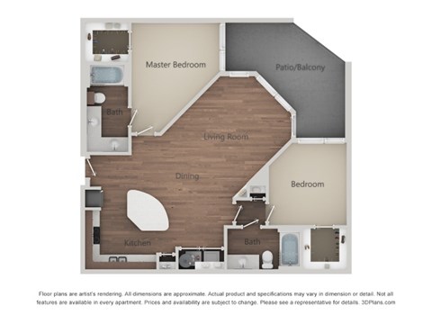 Floor plan for 2 beds, 2 baths, 1136 sqft