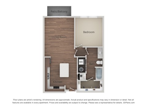 Floor plan for 1 bed, 1 bath, 715 sqft