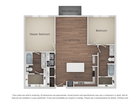 Floor plan for 2 beds, 2 baths, 1137 sqft
