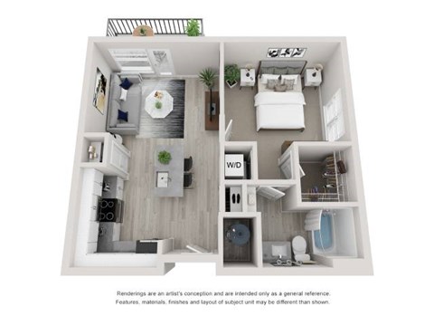 Floor plan for 1 bed, 1 bath, 663 sqft