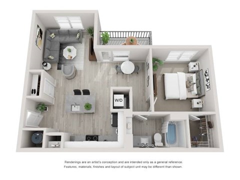 Floor plan for 1 bed, 1 bath, 804 sqft