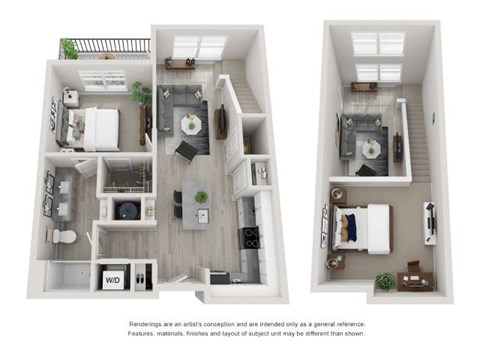 Floor plan for 1 bed, 1 bath, 957 sqft