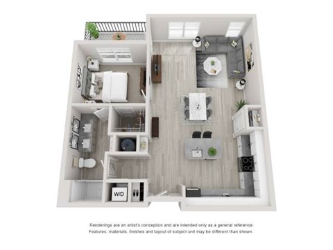 Floor plan for 1 bed, 1 bath, 959 sqft