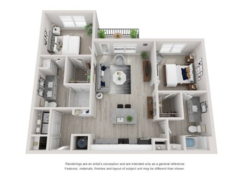 Floor plan for 2 beds, 2 baths, 1157 sqft