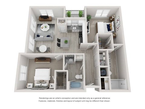 Floor plan for 2 beds, 2 baths, 1195 sqft