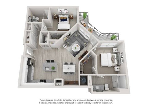 Floor plan for 2 beds, 2 baths, 1214 sqft