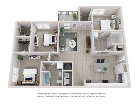 Floor plan for 3 beds, 2 baths, 1437 sqft