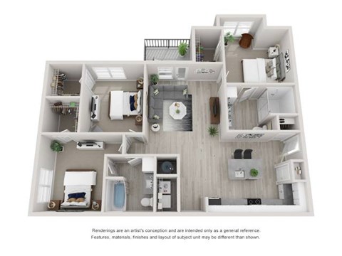 Floor plan for 3 beds, 2 baths, 1451 sqft