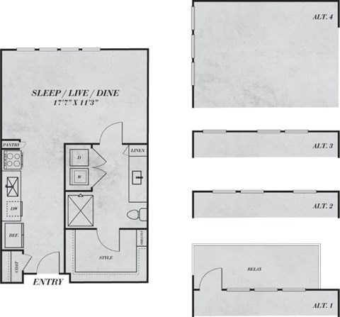 Floor plan for studio, 1 bath, 534 sqft