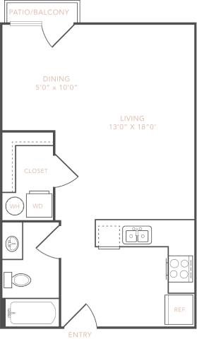 Floor plan for studio, 1 bath, 562 sqft
