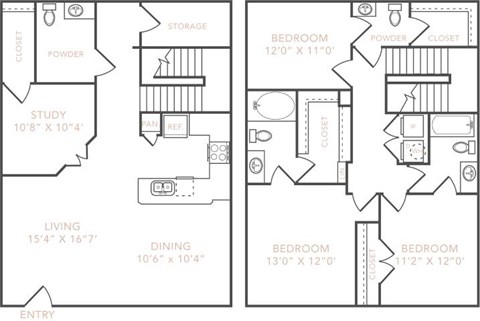 Floor plan for 3 beds, 2.2 baths, 1796 sqft