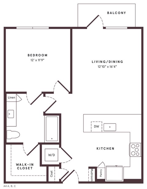 Floor plan for 1 bed, 1 bath, 759 sqft