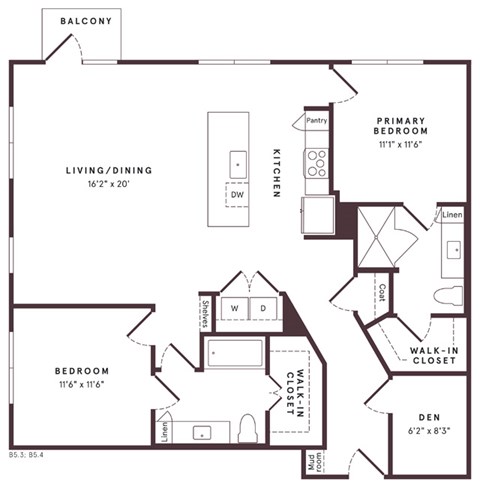 Floor plan for 2 beds, 2 baths, 1347 sqft