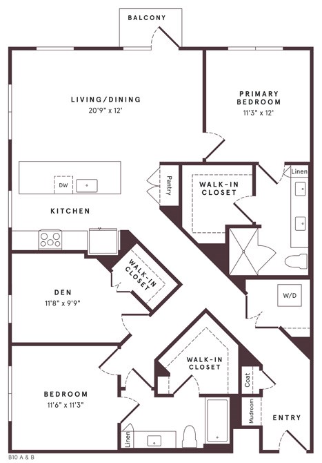 Floor plan for 2 beds, 2 baths, 1462 sqft