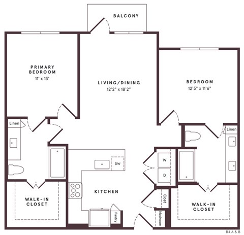 Floor plan for 2 beds, 2 baths, 1126 sqft