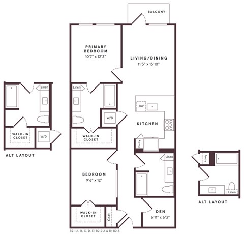 Floor plan for 2 beds, 2 baths, 1014 sqft