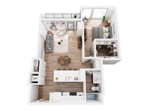 Floor plan for 1 bed, 1 bath, 840 sqft