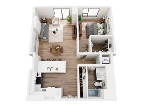 Floor plan for 1 bed, 1 bath, 860 sqft