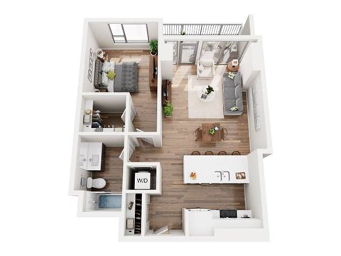 Floor plan for 1 bed, 1 bath, 743 sqft