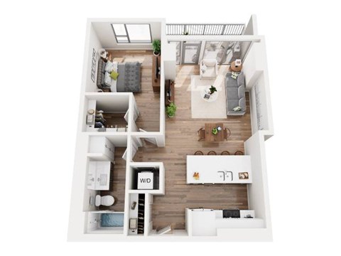 Floor plan for 1 bed, 1 bath, 744 sqft
