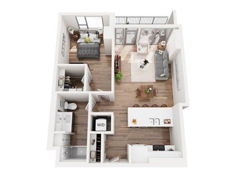 Floor plan for 1 bed, 1 bath, 746 sqft