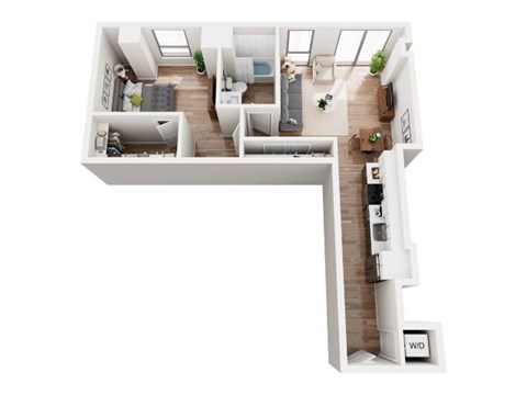 Floor plan for 1 bed, 1 bath, 750 sqft