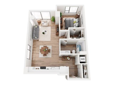Floor plan for 1 bed, 1 bath, 751 sqft