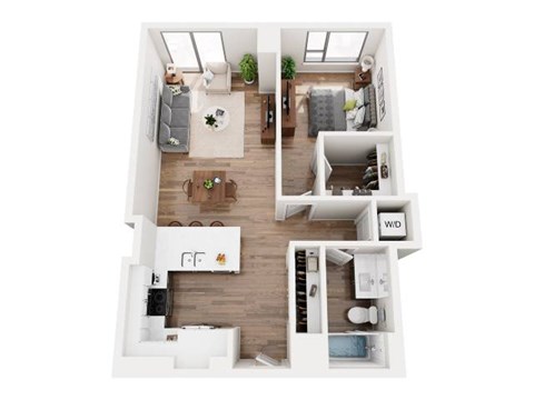 Floor plan for 1 bed, 1 bath, 783 sqft