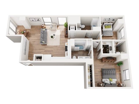 Floor plan for 2 beds, 2 baths, 1130 sqft
