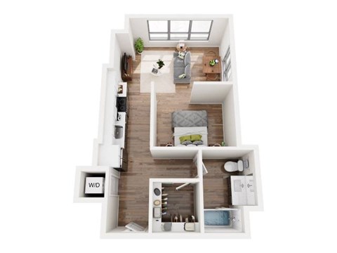 Floor plan for studio, 1 bath, 578 sqft