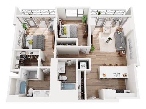 Floor plan for 2 beds, 2 baths, 1111 sqft